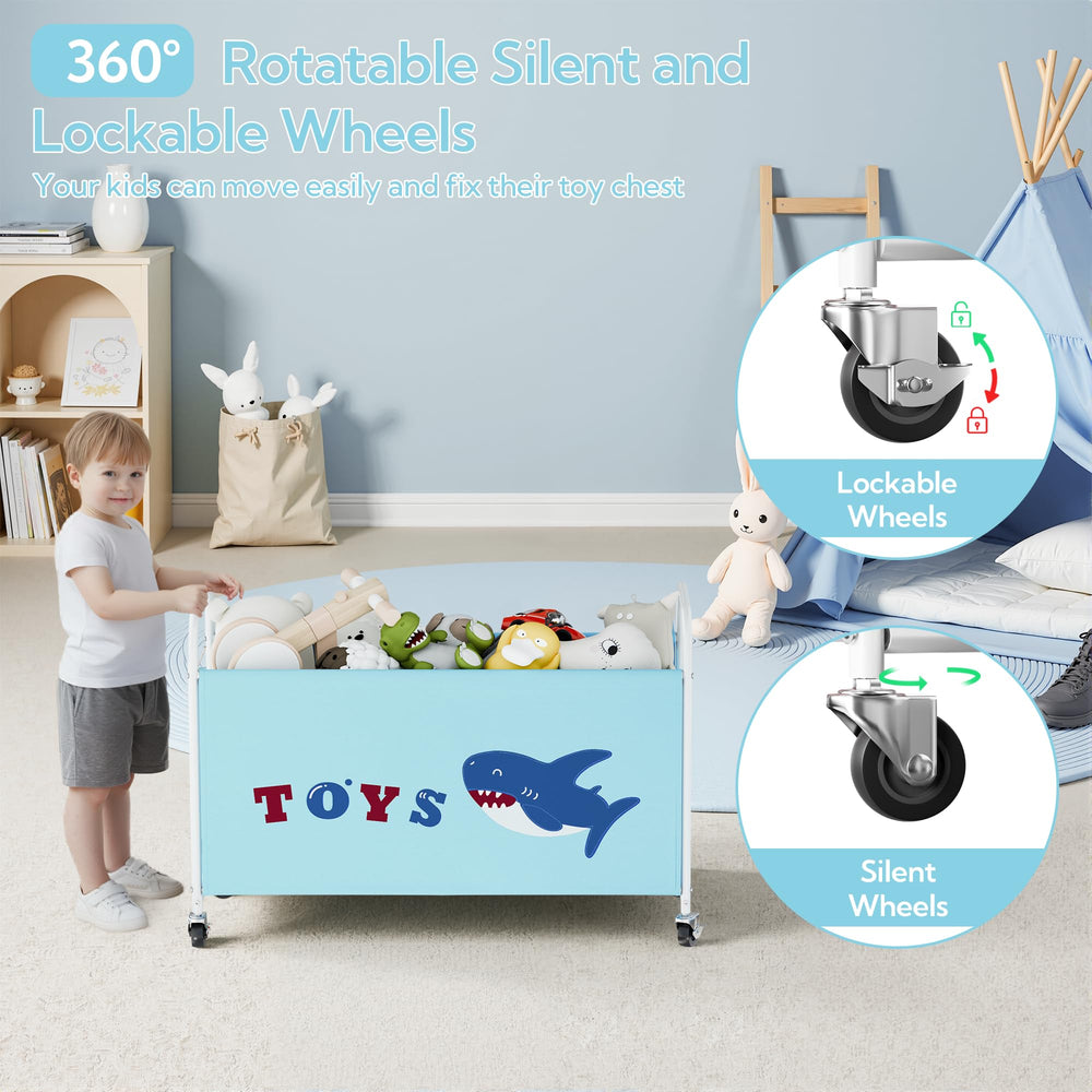 GRANNY SAYS toy box blue wheels displayed ready-to-use storage for toys.