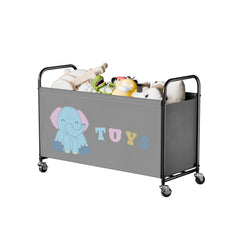 GRANNY SAYS toy box with wheels shows 360-degree rotation for quiet, easy movement