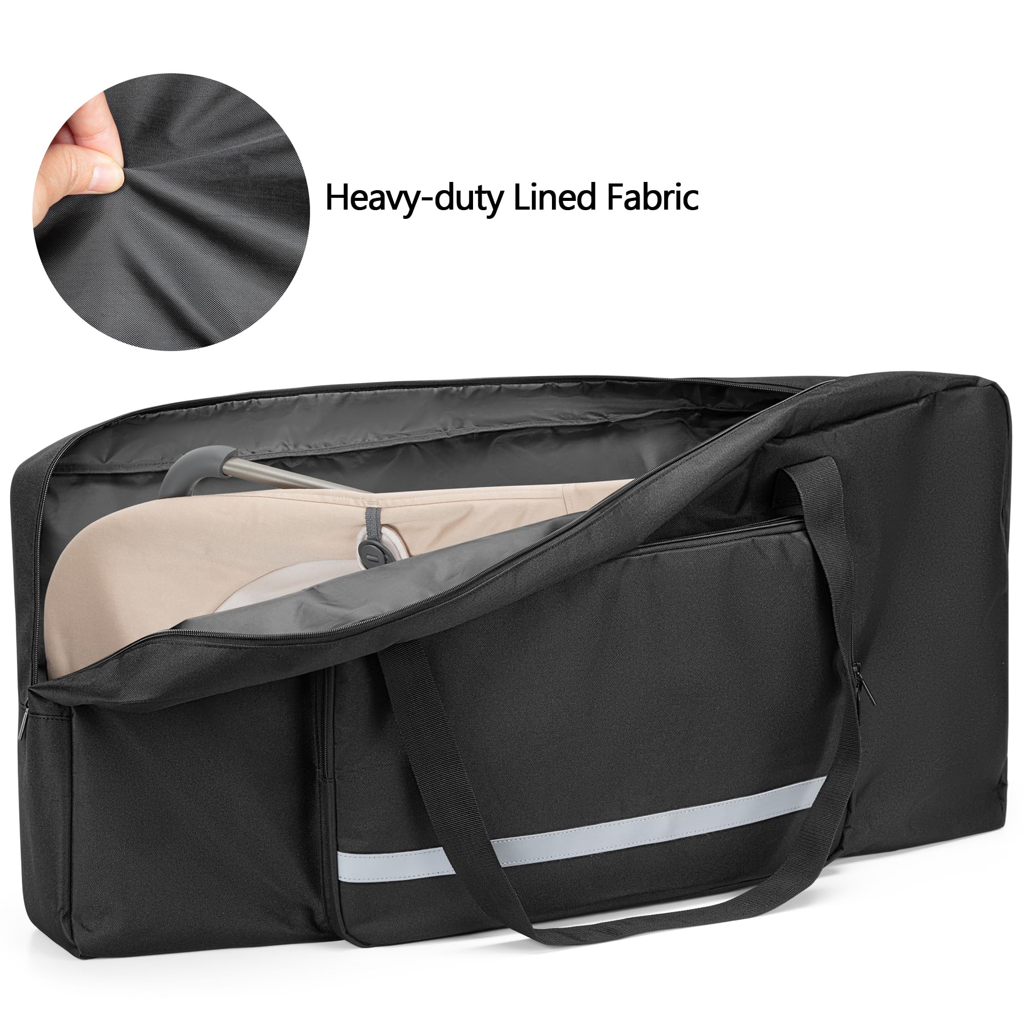 GRAOSO baby bouncer transport bag back view reveals reinforced seams for protection.
