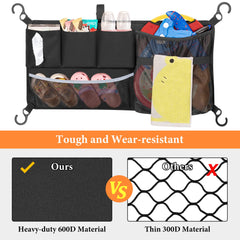 GRAOSO Cargo net sorting pockets keep bottles, tissues, and toys organized.