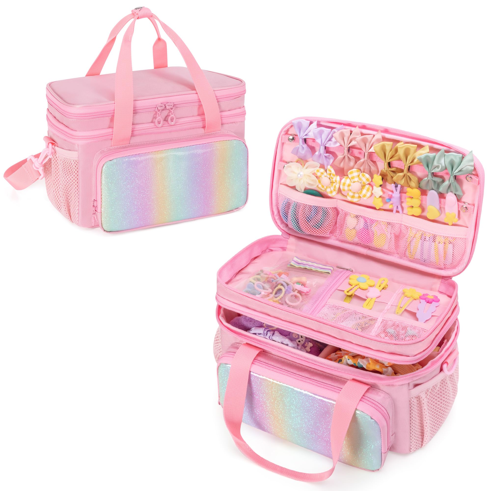 GRAOSO hair bow organizer pink front view for travel organization