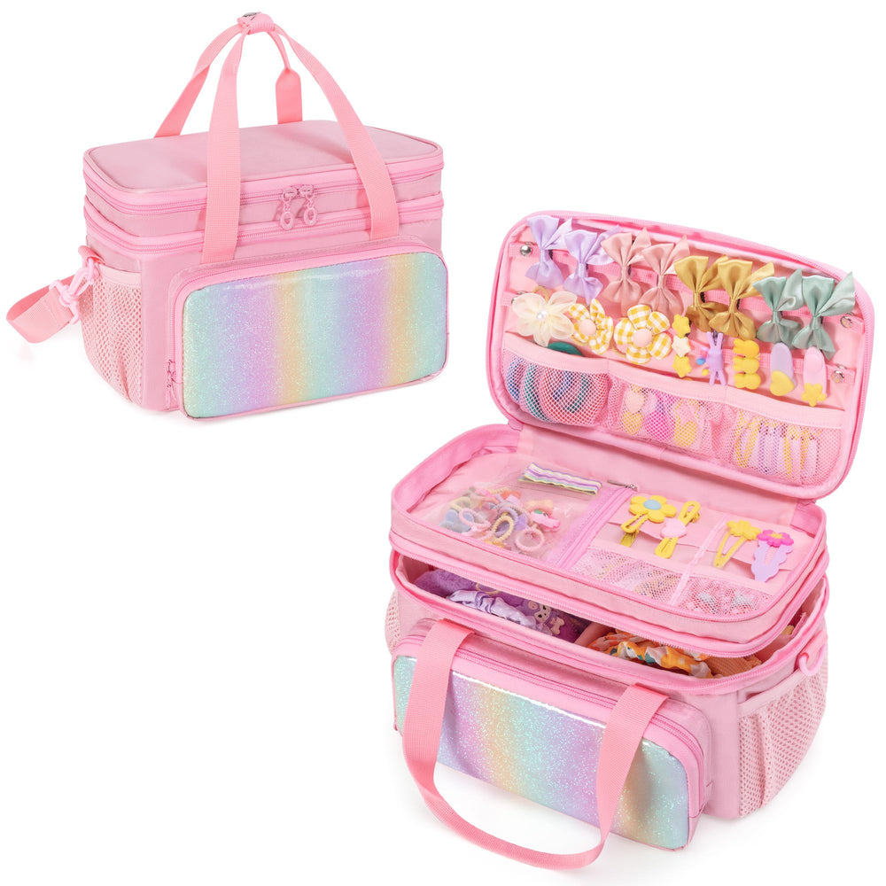 GRAOSO hair bow organizer pink front view for travel organization