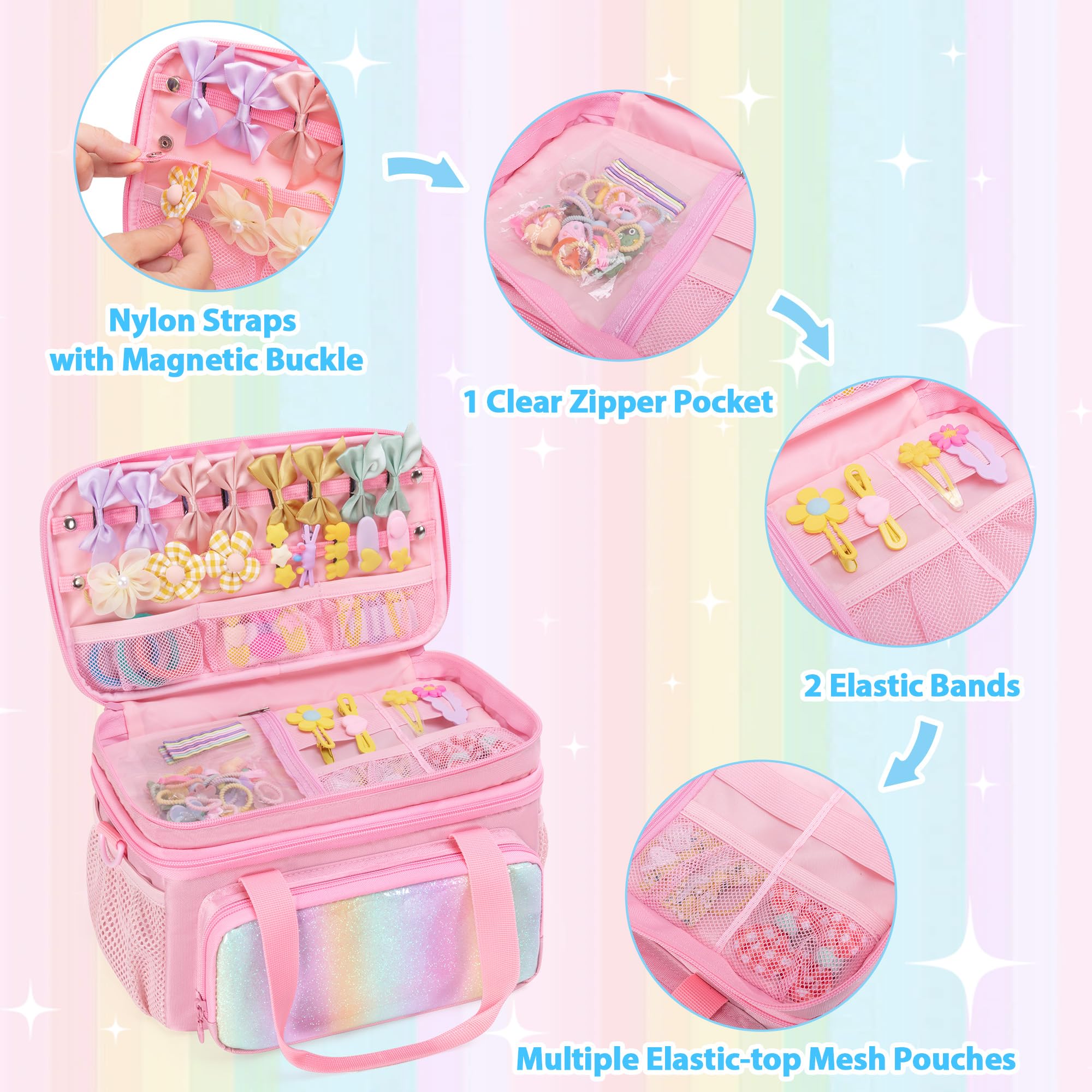 GRAOSO hair bow organizer pink open lower layer shows divider for bulk items