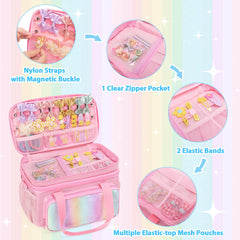 GRAOSO hair bow organizer pink open lower layer shows divider for bulk items