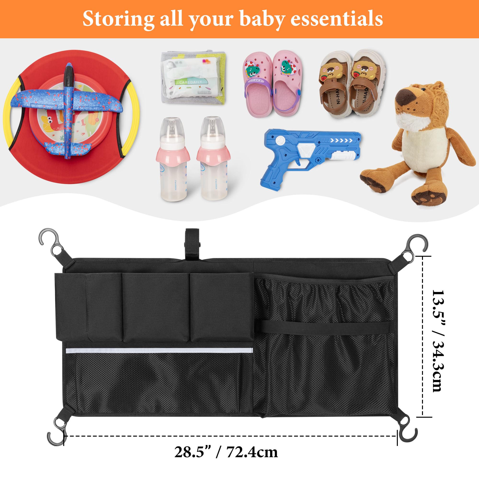 GRAOSO Hooks with elastic bands secure to wagon frame.