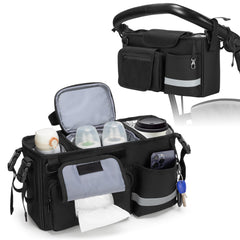 GRAOSO parent console buckle attachment keeping essentials secure on the stroller handle.