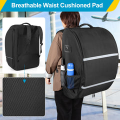 Bag with reflective strips for nighttime visibility and safety during travel.