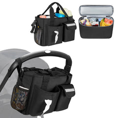 GRAOSO stroller organizer with cooler mounted on handlebars keeps drinks within reach