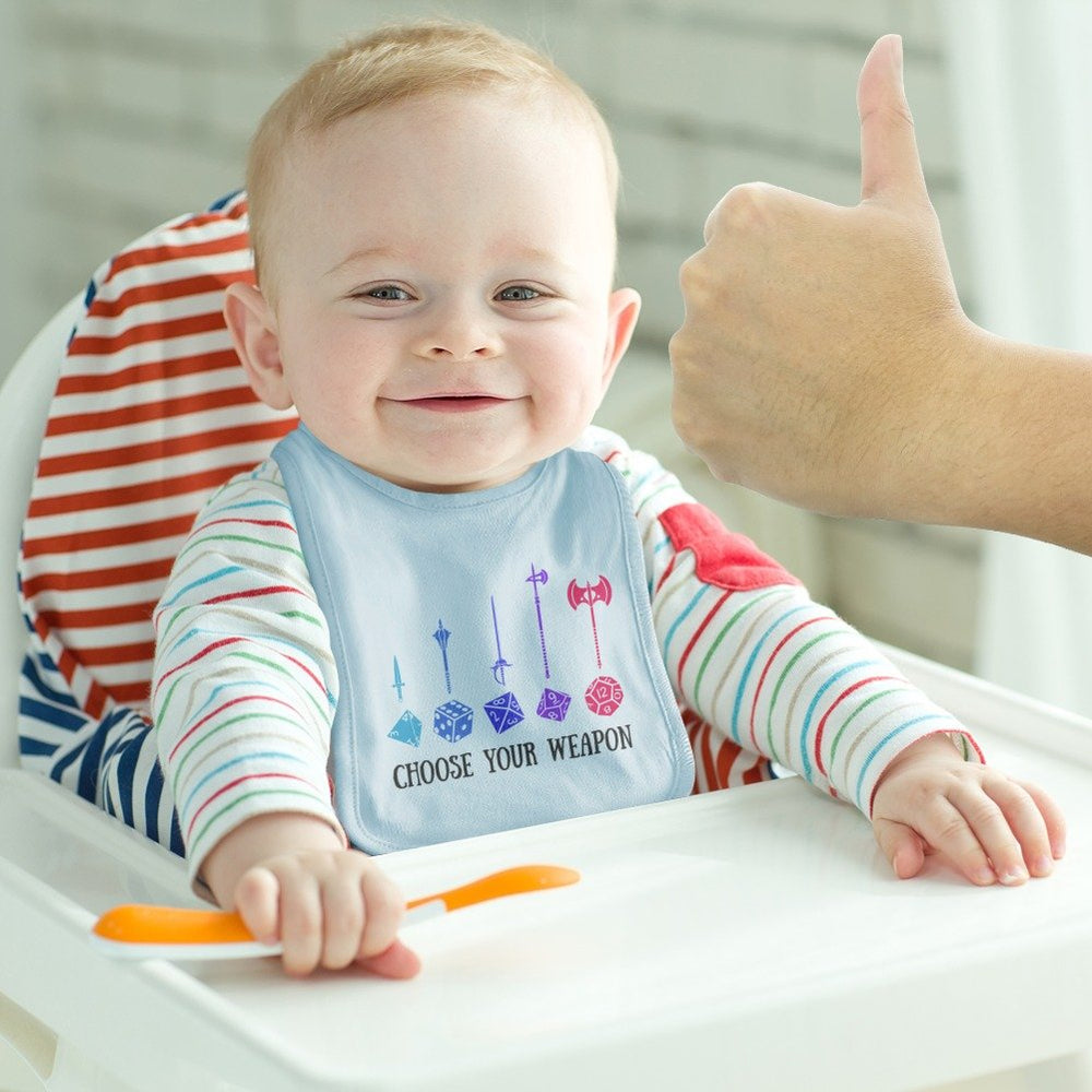 GRAPHICS & MORE Dungeon RPG Dice Baby Bib close-up shows soft cotton and drool-friendly design
