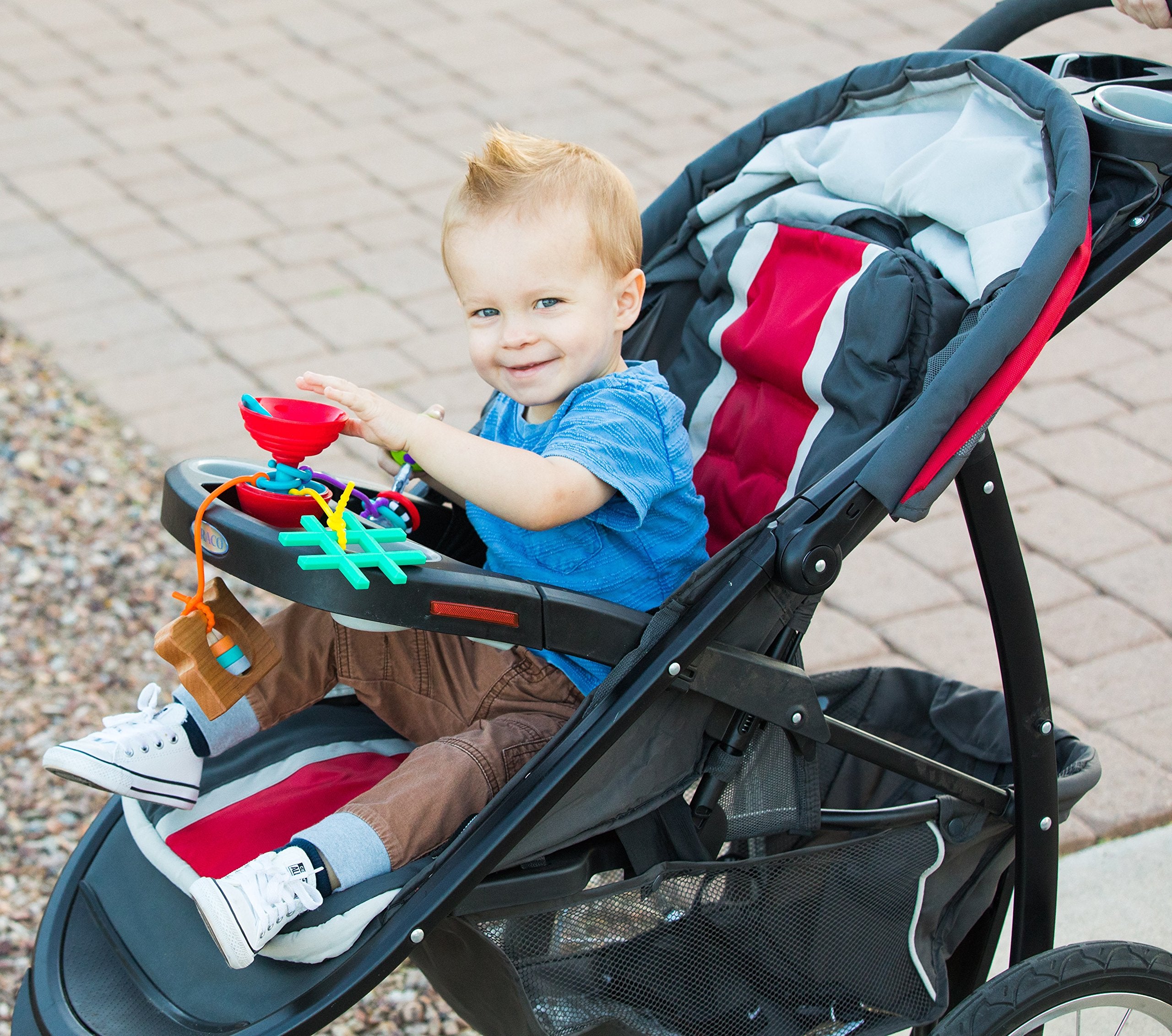 Grapple high-chair-tray-compatibility prevents toys from slipping during meals.