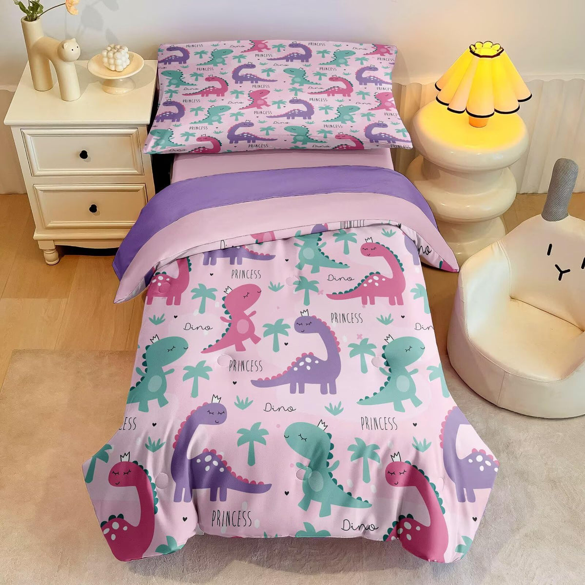 GRAT TIOC dinosaur bedding set pink comforter shows cozy bedtime comfort