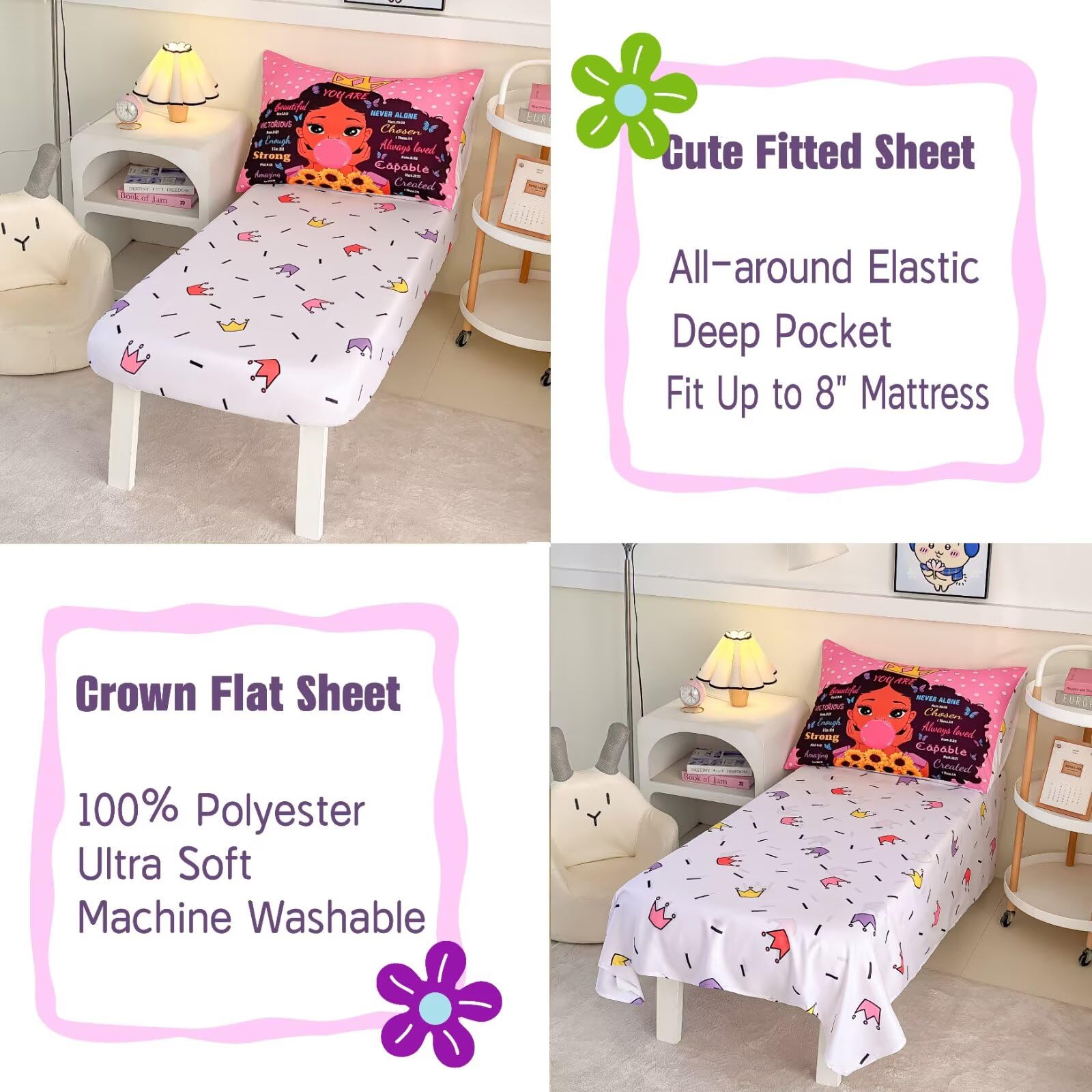GRAT TIOC 8-inch elastic pocket keeps the fitted sheet secured on the bed.