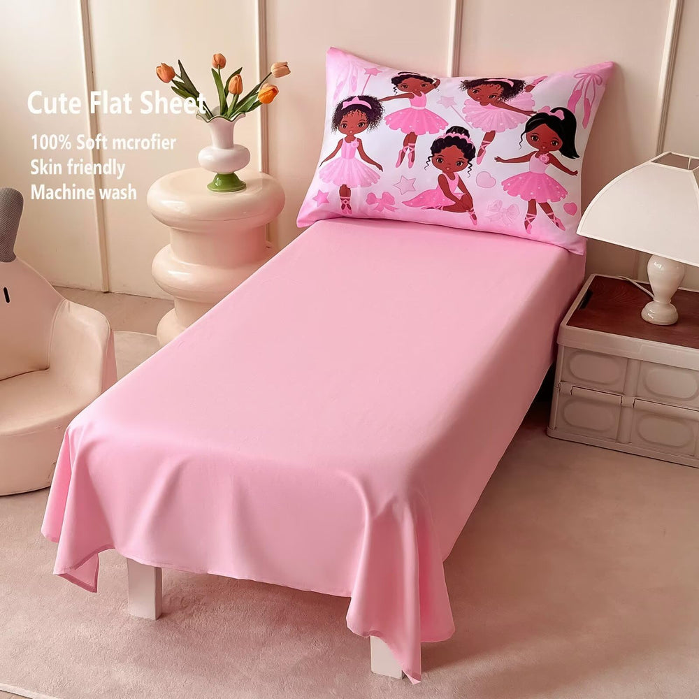 GRAT TIOC pink ballerina pattern on comforter adds playful bedtime charm.