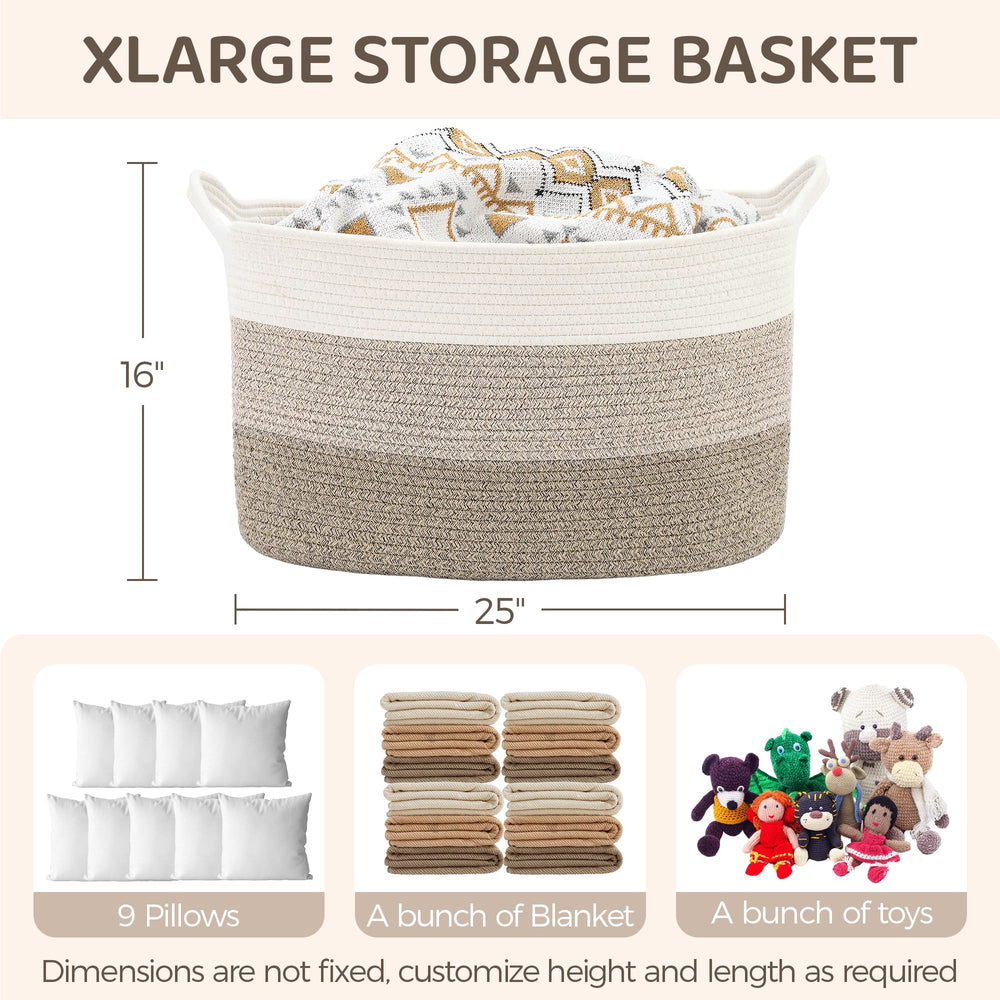 Greadsoel Blanket Basket in living room demonstrates spacious storage for blankets