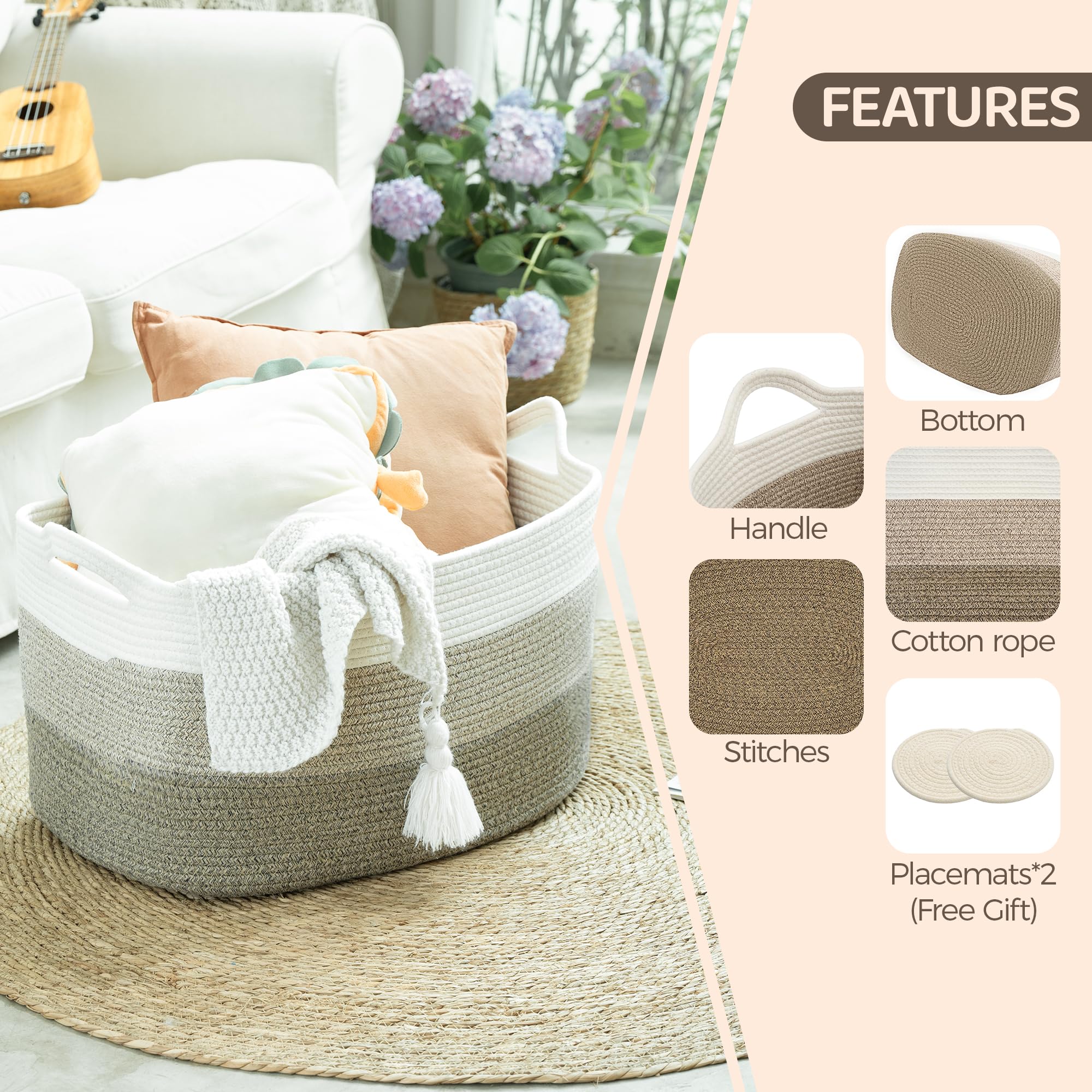 Greadsoel Blanket Basket includes two free coasters adds value