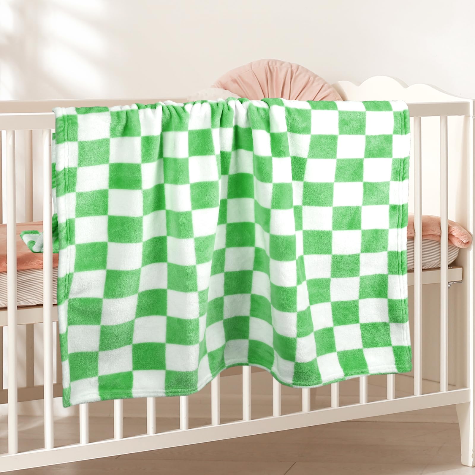 GreatBba Plush Checkered Blanket in nursery decor adds cozy style