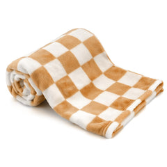 GreatBba plush checkered blanket orange-white closeup fleece for gentle infant cuddling.