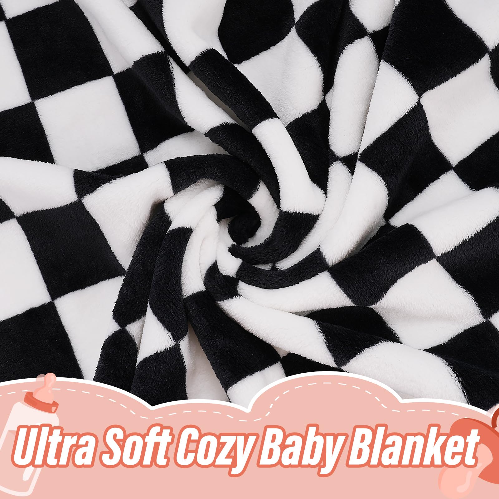 GreatBba black-and-white checkered blanket shown as stroller shade and nap warmth.