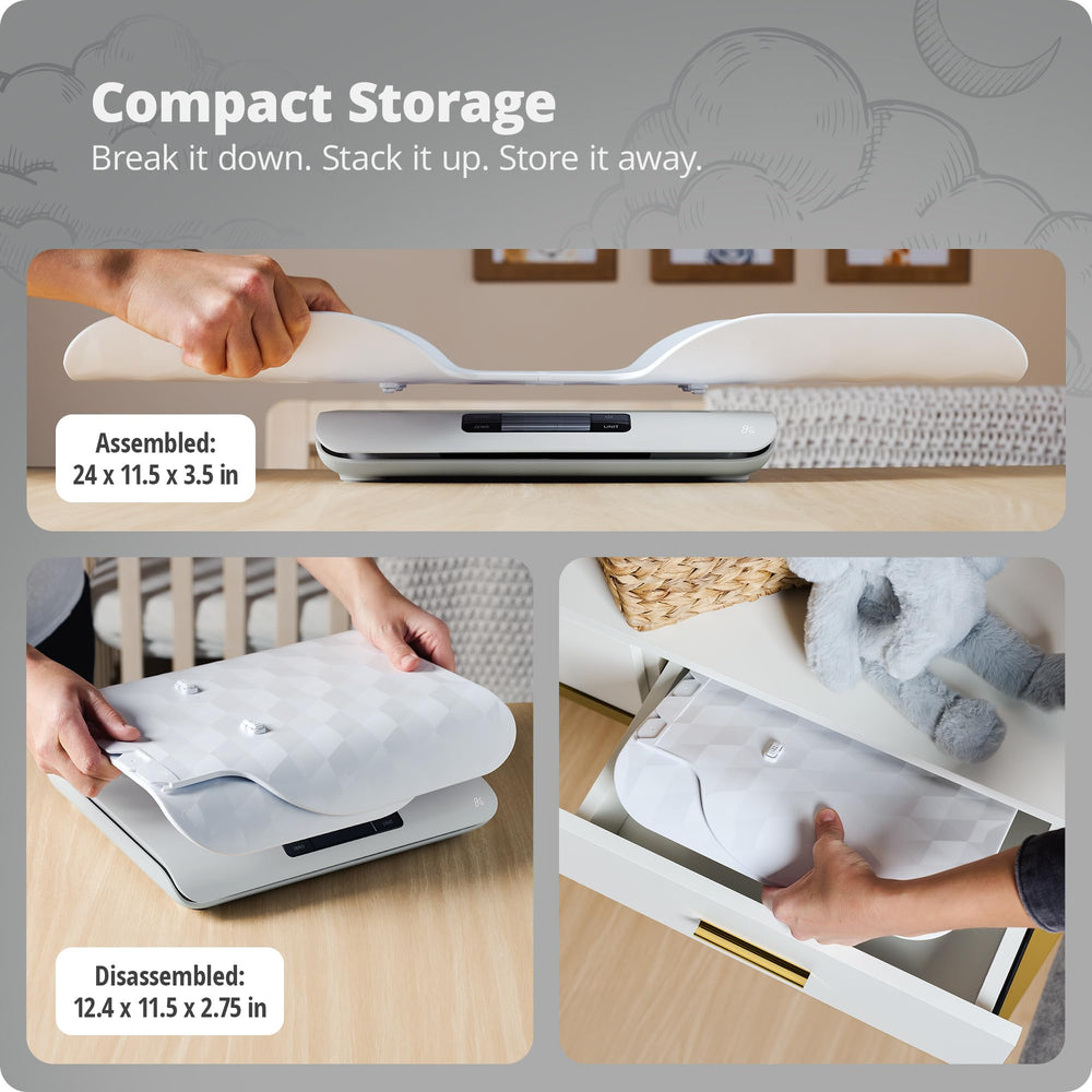 Greater Goods digital baby scale clear backlit display for easy reading in any room.