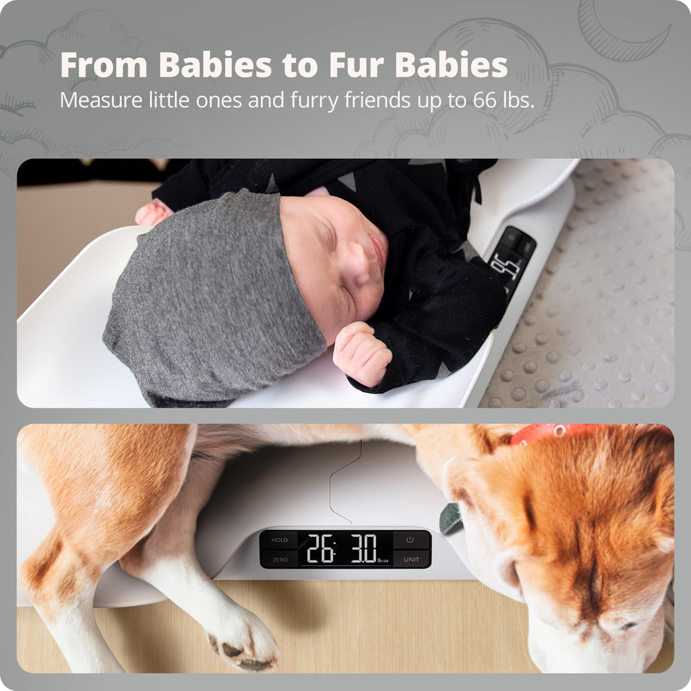Greater Goods digital baby scale precision 0.01 lb for precise weight tracking.