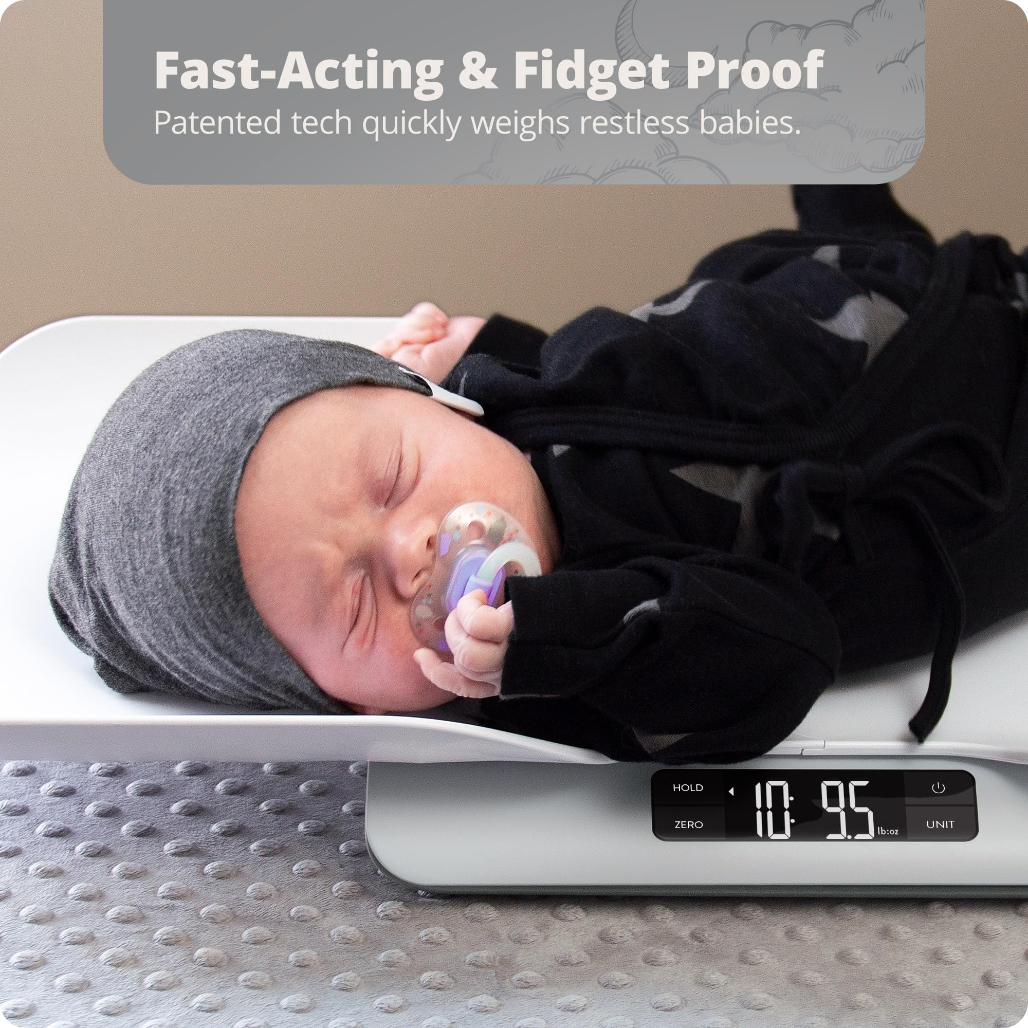 Greater Goods digital baby scale toddler mode up to 66 lbs supports growing child.