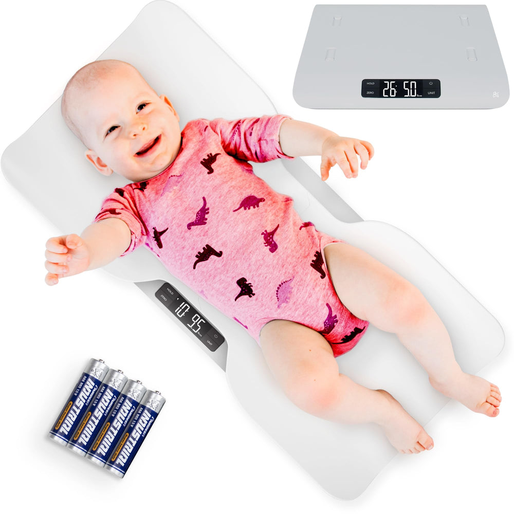 Greater Goods digital baby scale tray ready out of box for quick infant weighing setup.