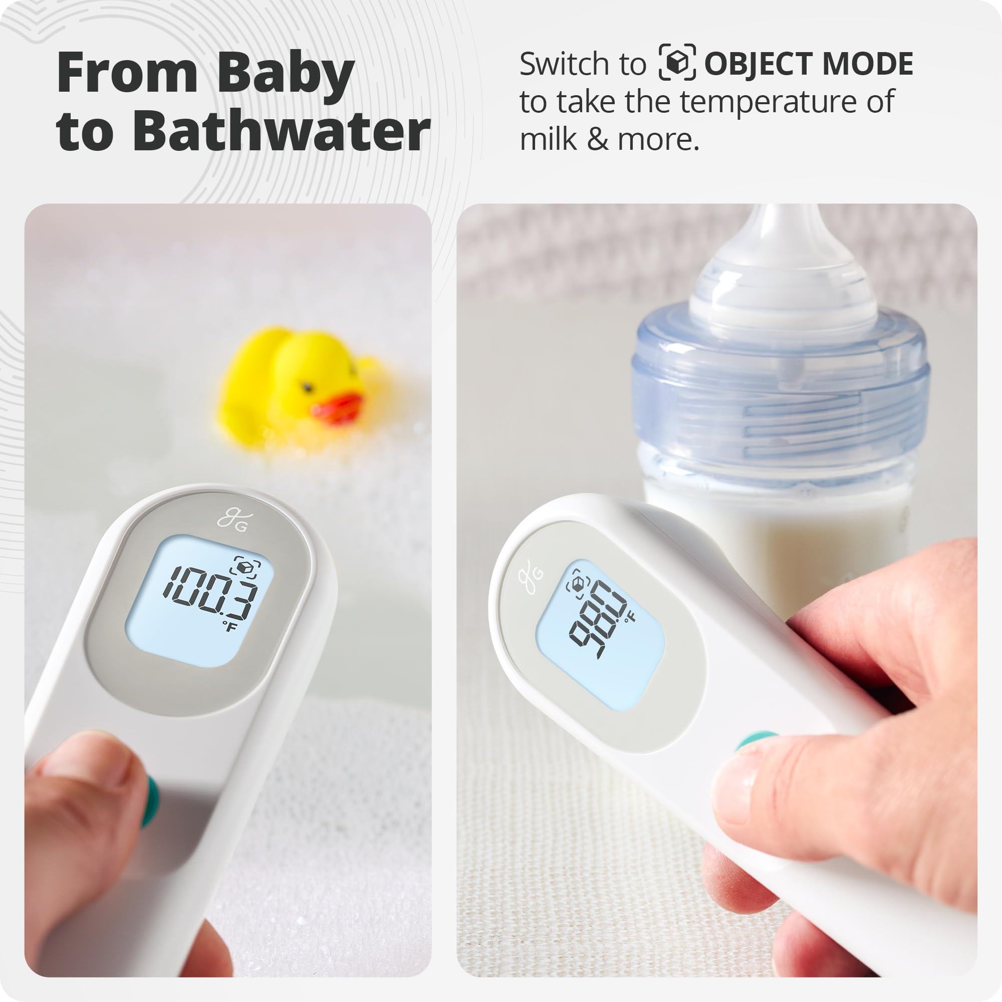 Greater Goods No-Touch Thermometer ergonomic grip enables easy one-handed use.