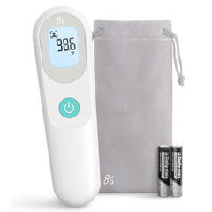 Greater Goods No-Touch Thermometer forehead display shows quick readouts for newborns.