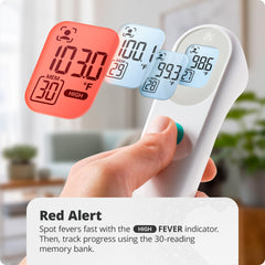 Greater Goods thermometer memory stores up to 30 readings for tracking.