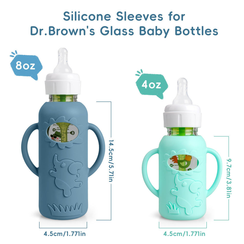 Greawaso bottle sleeve 8oz dark blue with handles aids steady feeding.