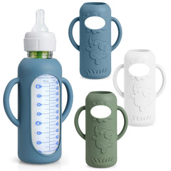 Greawaso bottle sleeve 8oz dark green with handles improves toddler grip.