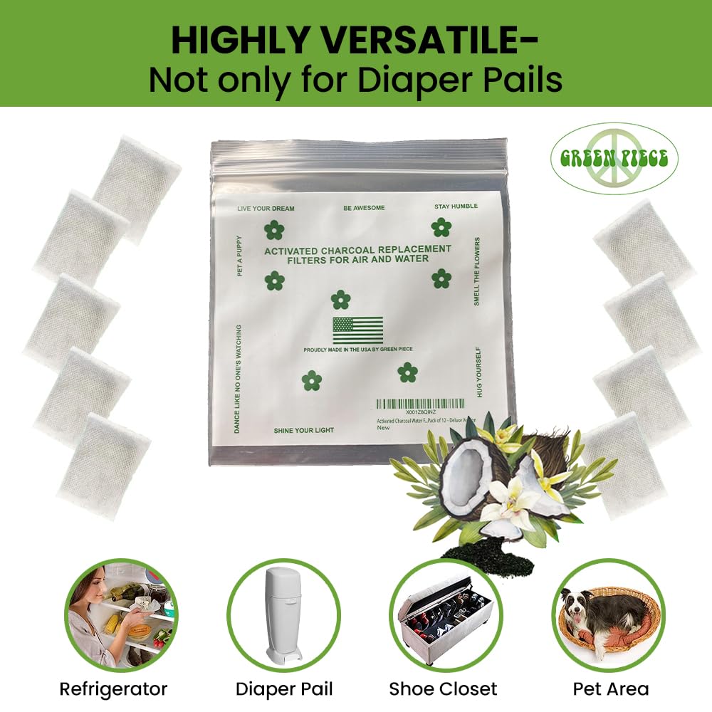 Green Piece diaper-pail deodorizer set shows USA-made quality and easy placement in nursery areas.