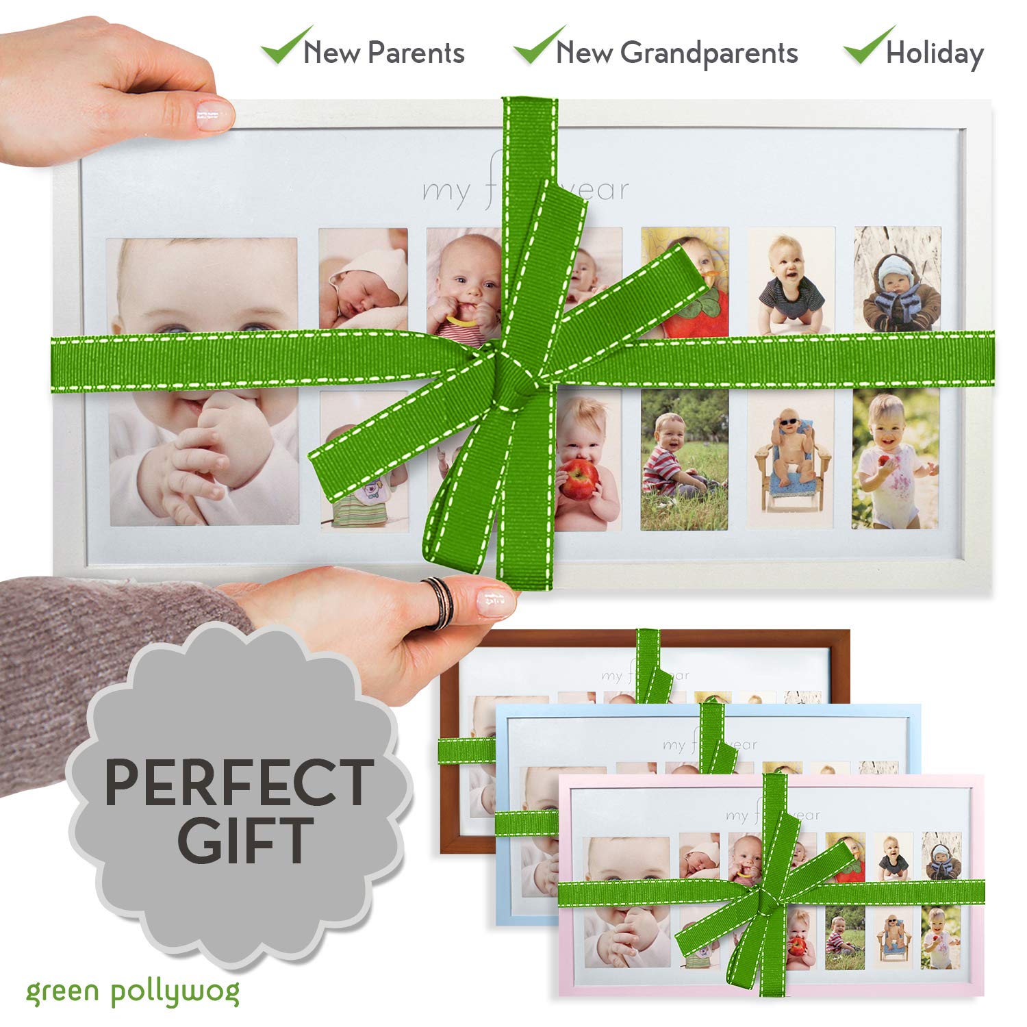 Green Pollywog baby frame 18x10 solid wood size suits decor