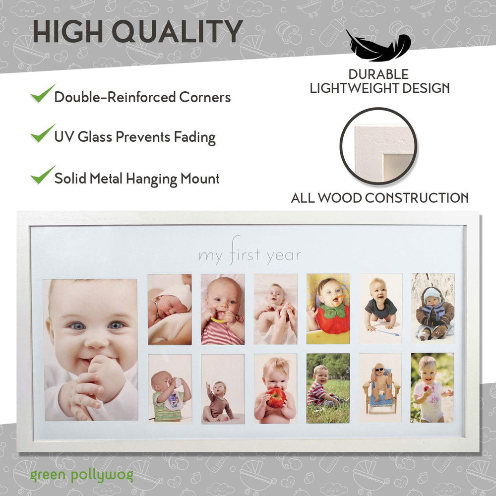 Green Pollywog baby frame acid-free mat protects memories over time
