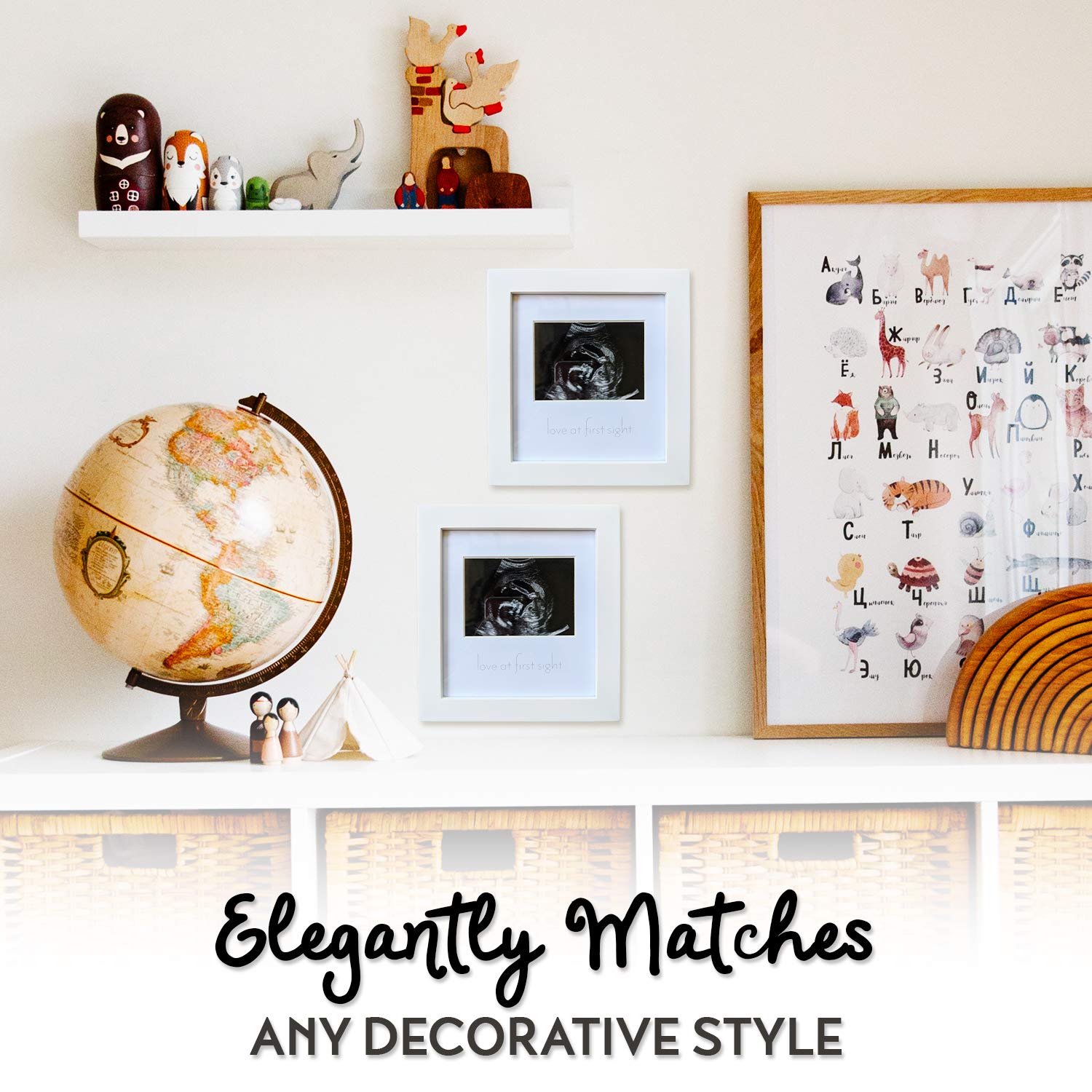 Green Pollywog frame on shelf offers compact keepsake display