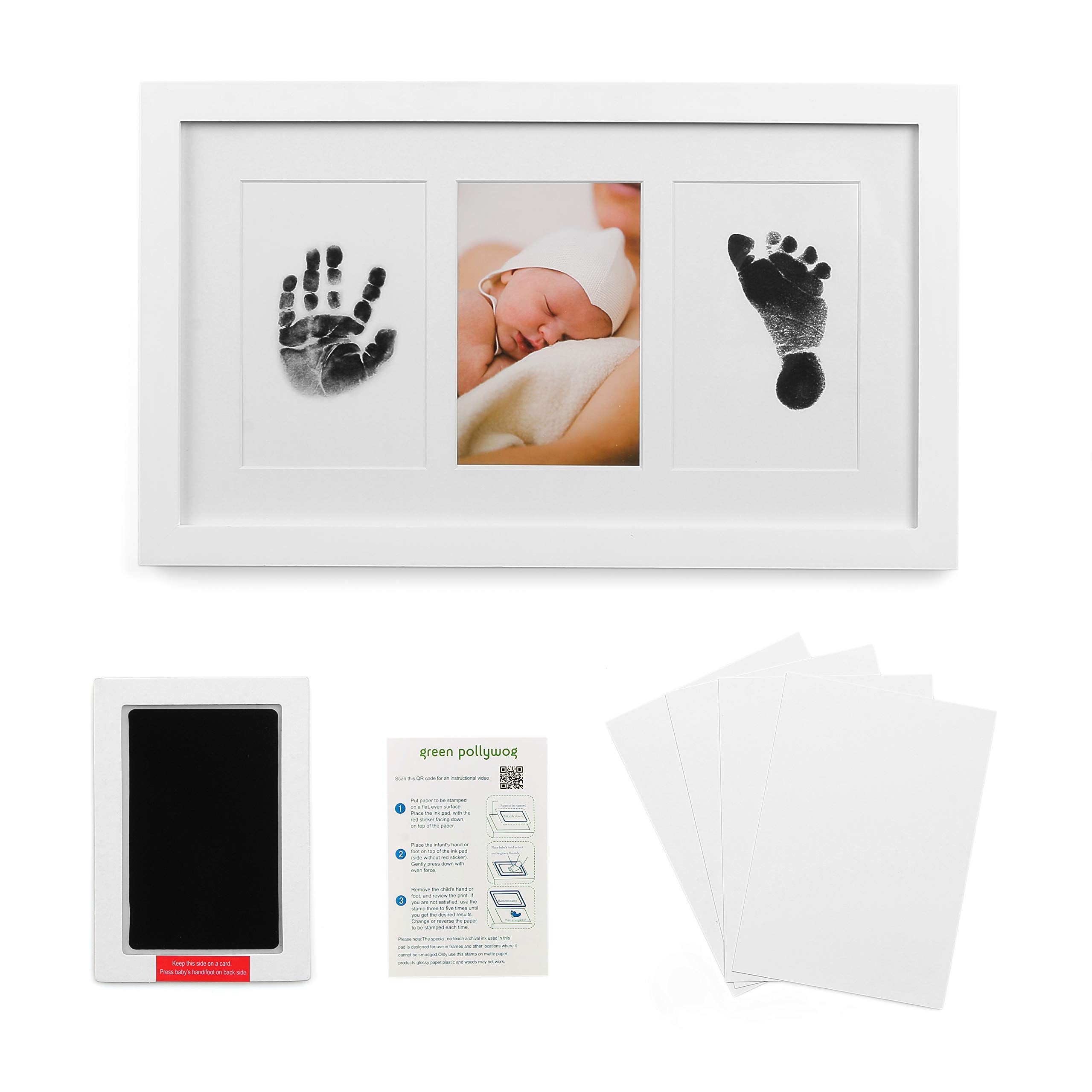 Green Pollywog handprint frame front view shows elegant white finish for nursery decor.