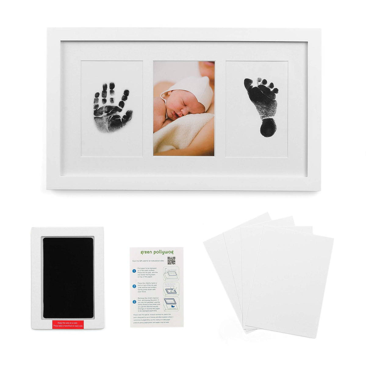 Green Pollywog handprint frame front view shows elegant white finish for nursery decor.