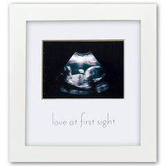 Green Pollywog sonogram frame white wood closeup showing premium nursery display