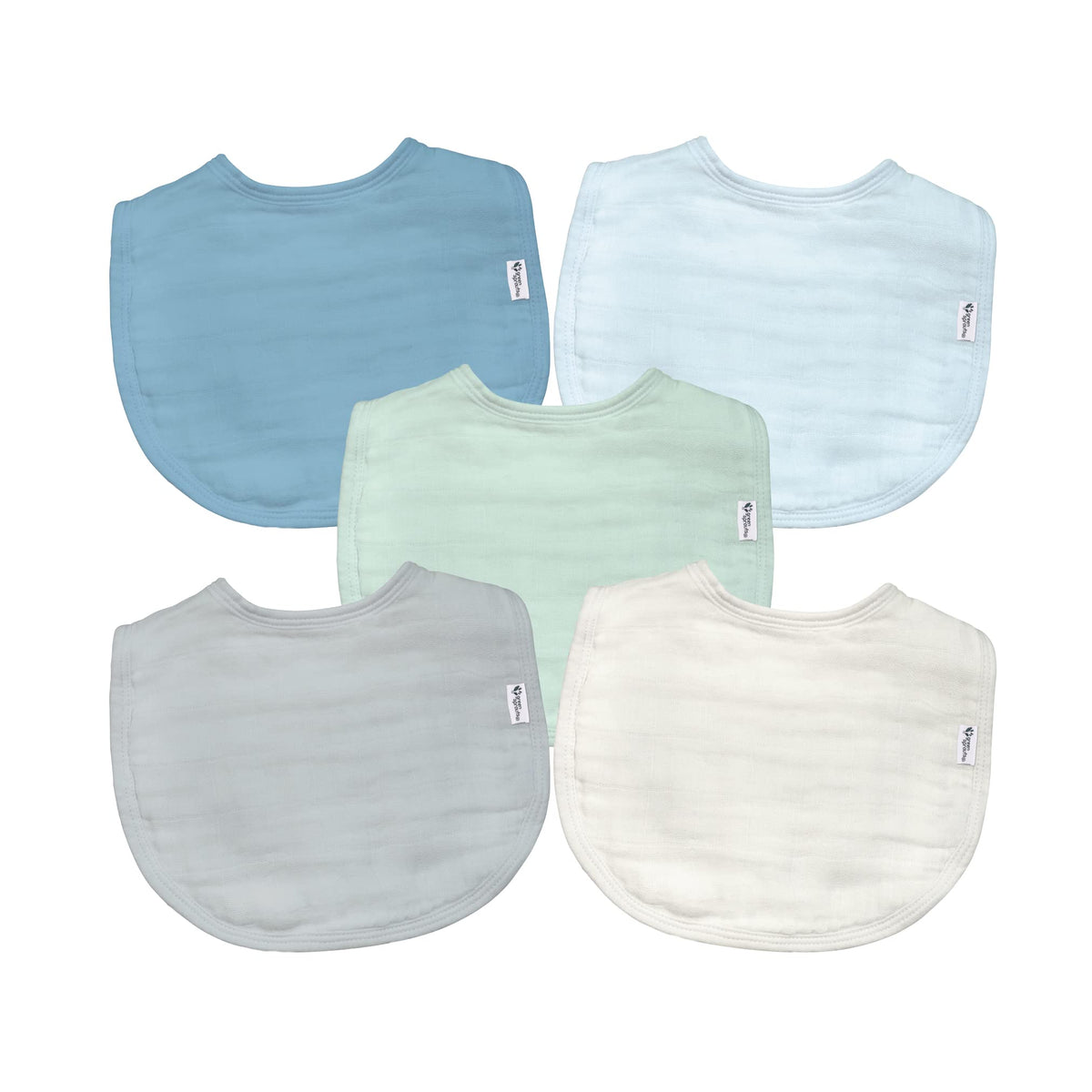 Green Sprouts absorbent muslin bib four layers keeps baby dry during meals.