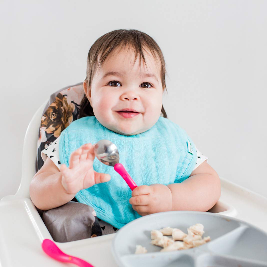 Green Sprouts colorful muslin bib pack provides versatile outfits and protection.