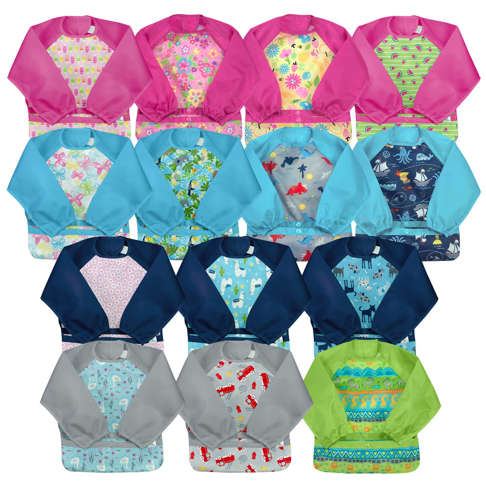 Green Sprouts Easy-Wear Long Sleeve Bib ideal for on-the-go meals and quick tidying.