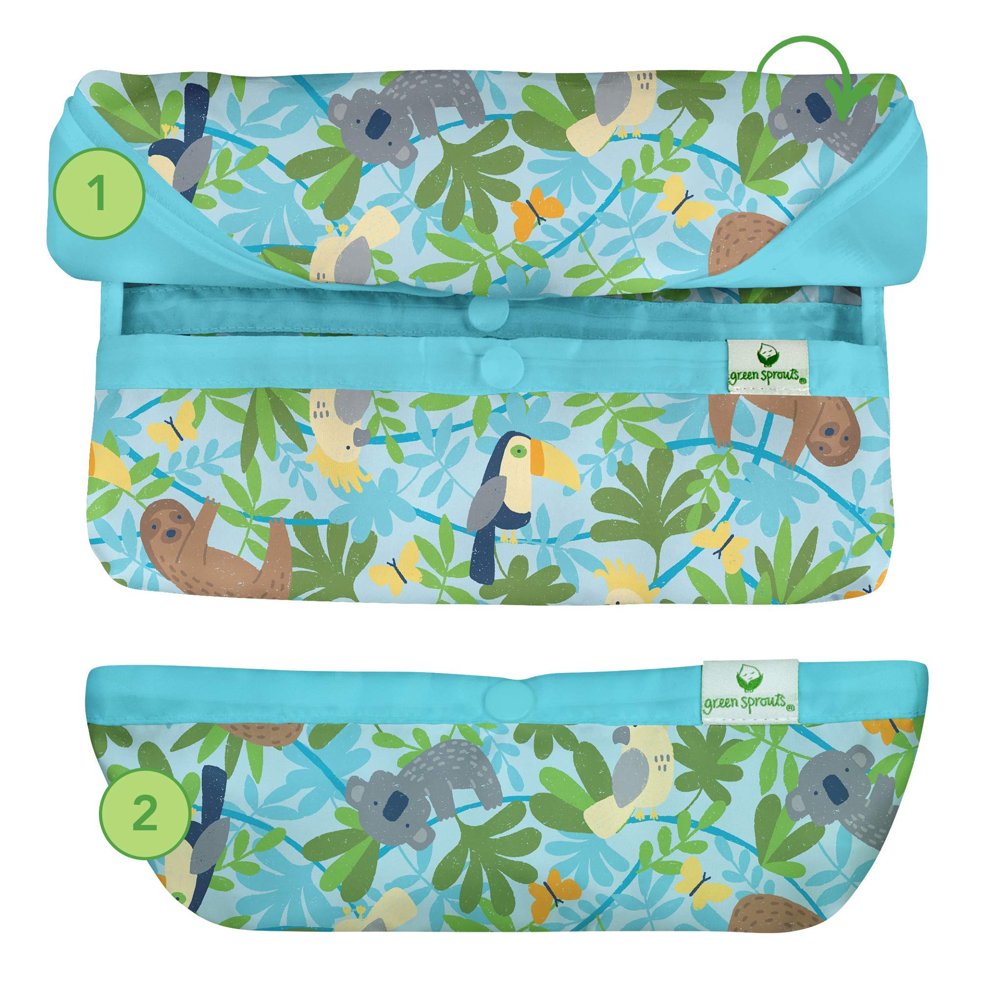 Green Sprouts Easy-Wear Long Sleeve Bib features soft, easy-clean material for comfort and maintenance.