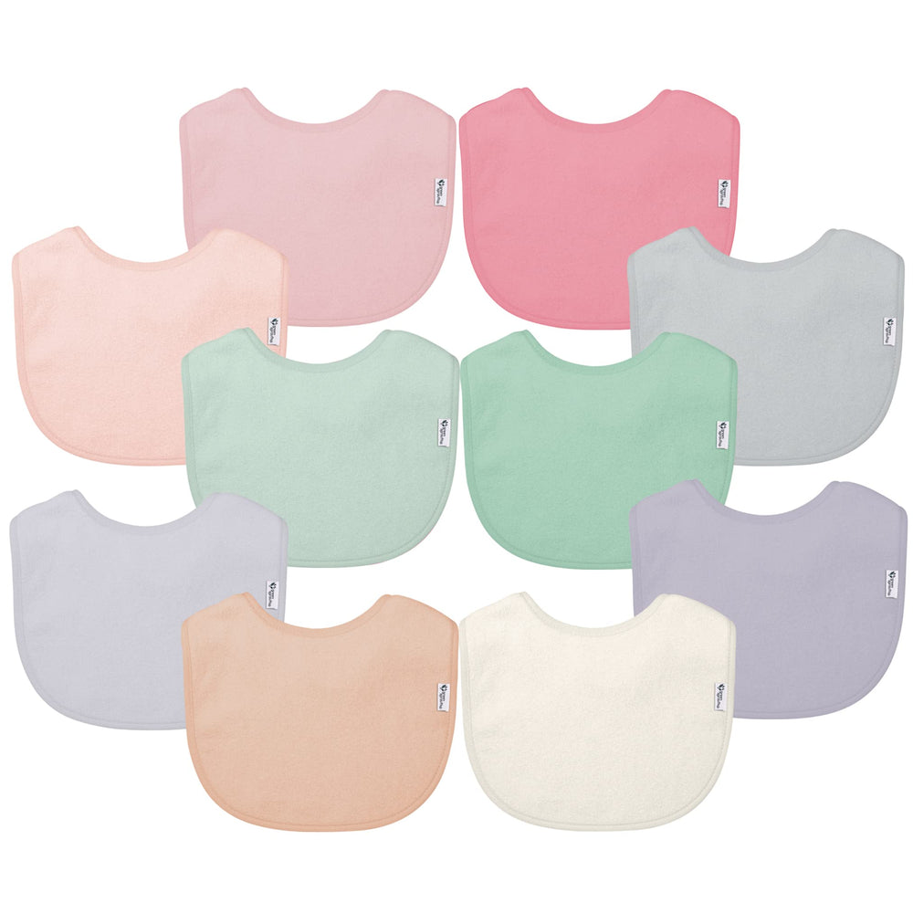Green Sprouts Stay-Dry Bib Rose front view provides full coverage during meals.