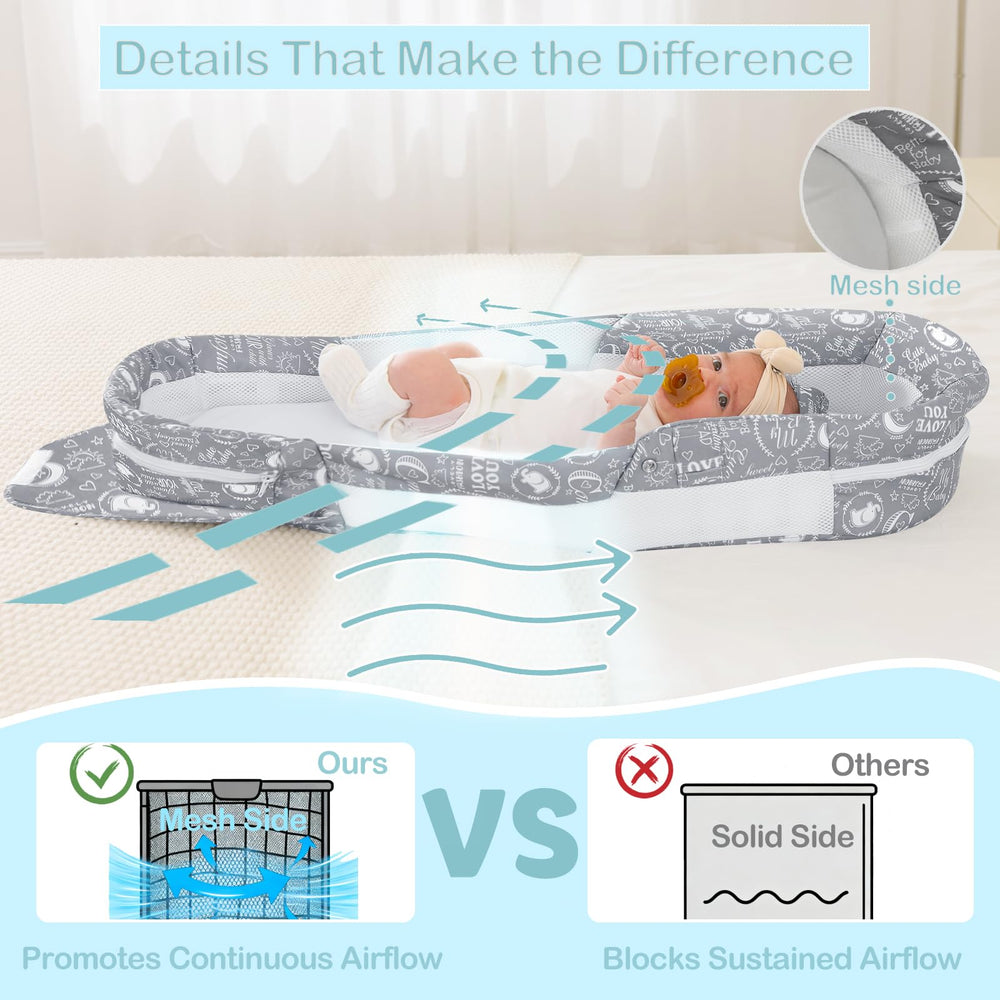 Greenecocs baby lounger with mosquito net provides breathable protection outdoors.