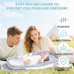 Greenecocs portable baby lounger opened in use as cozy play space.