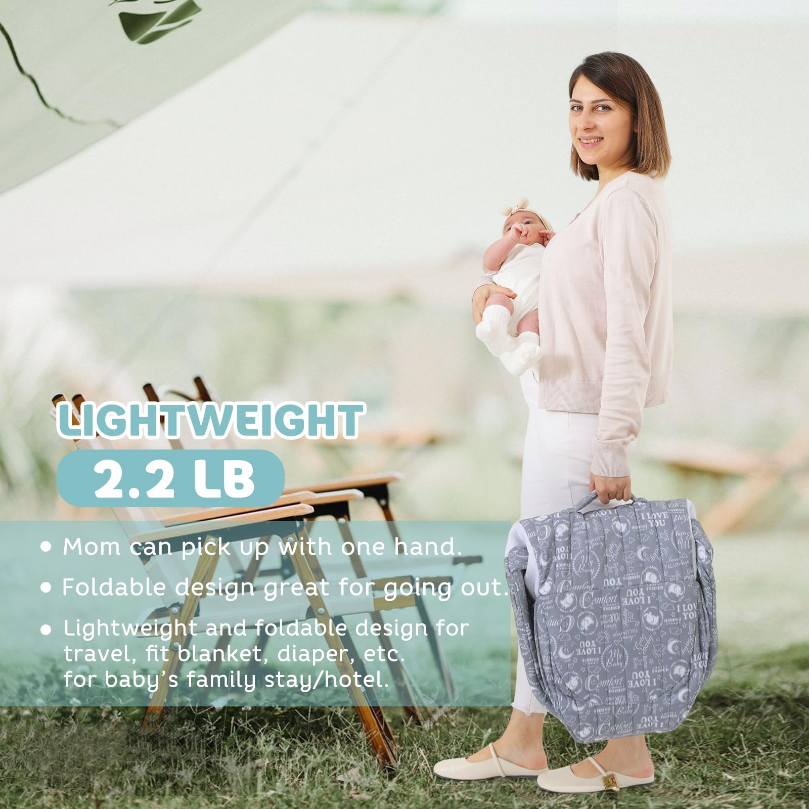 Greenecocs travel nest outdoors at the park for supervised baby downtime.