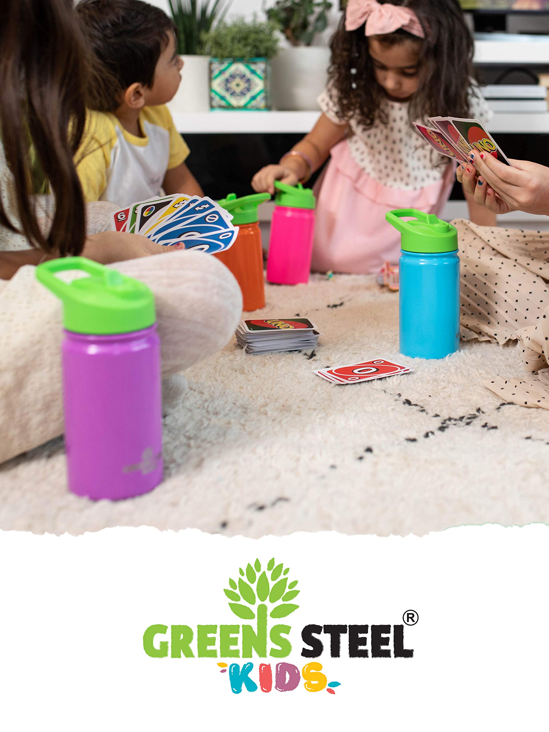 Greens Steel Kids Water Bottle blue BPA-free material supports odour-free hydration