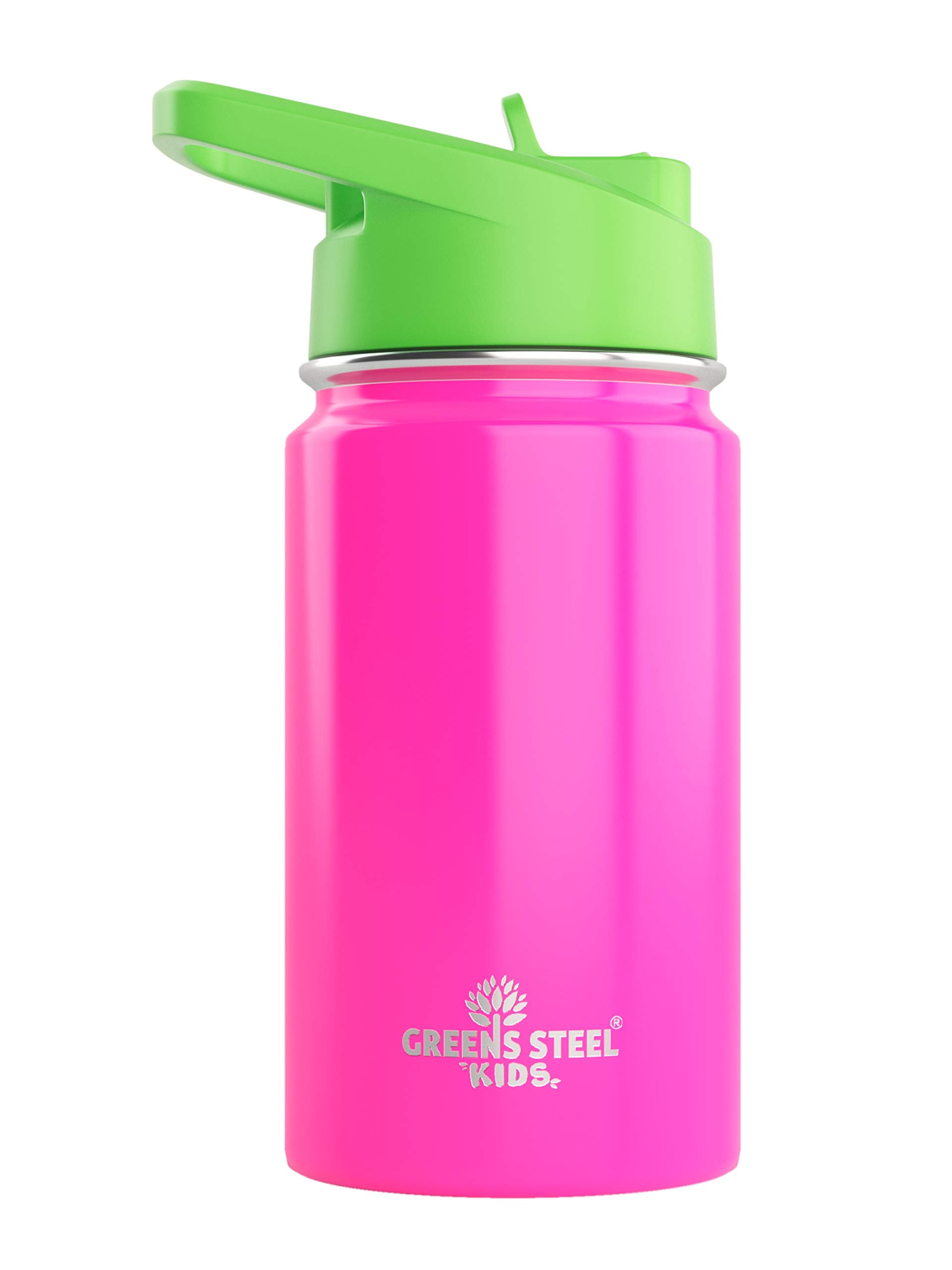 Greens Steel Kids Water Bottle pink leakproof lid keeps drinks secure on the go