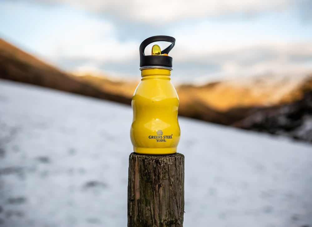 Greens Steel leak-proof lid reduces spills during school and car trips.
