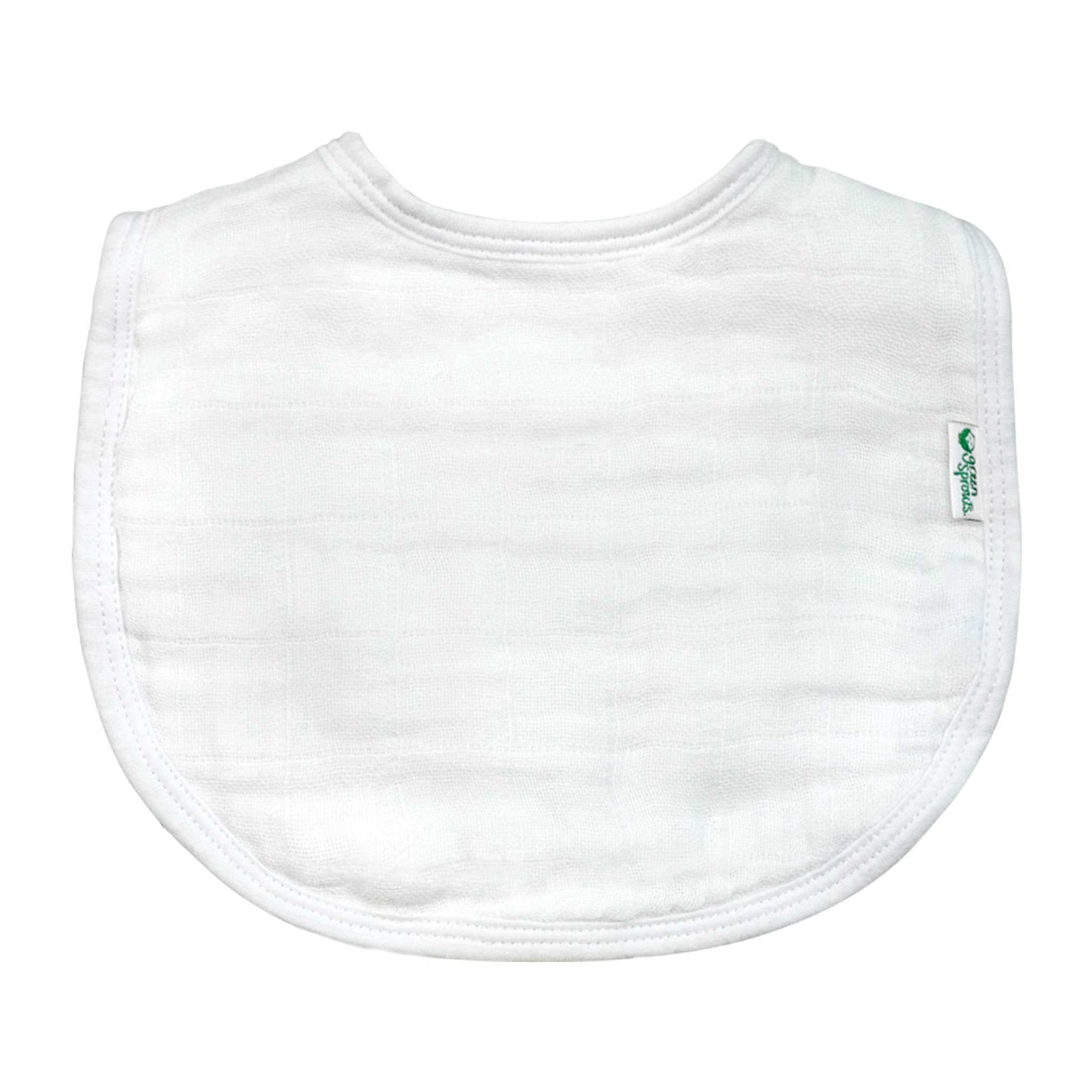 Green Sprouts Muslin Bibs adjustable snaps demonstrate secure fit for growing babies.